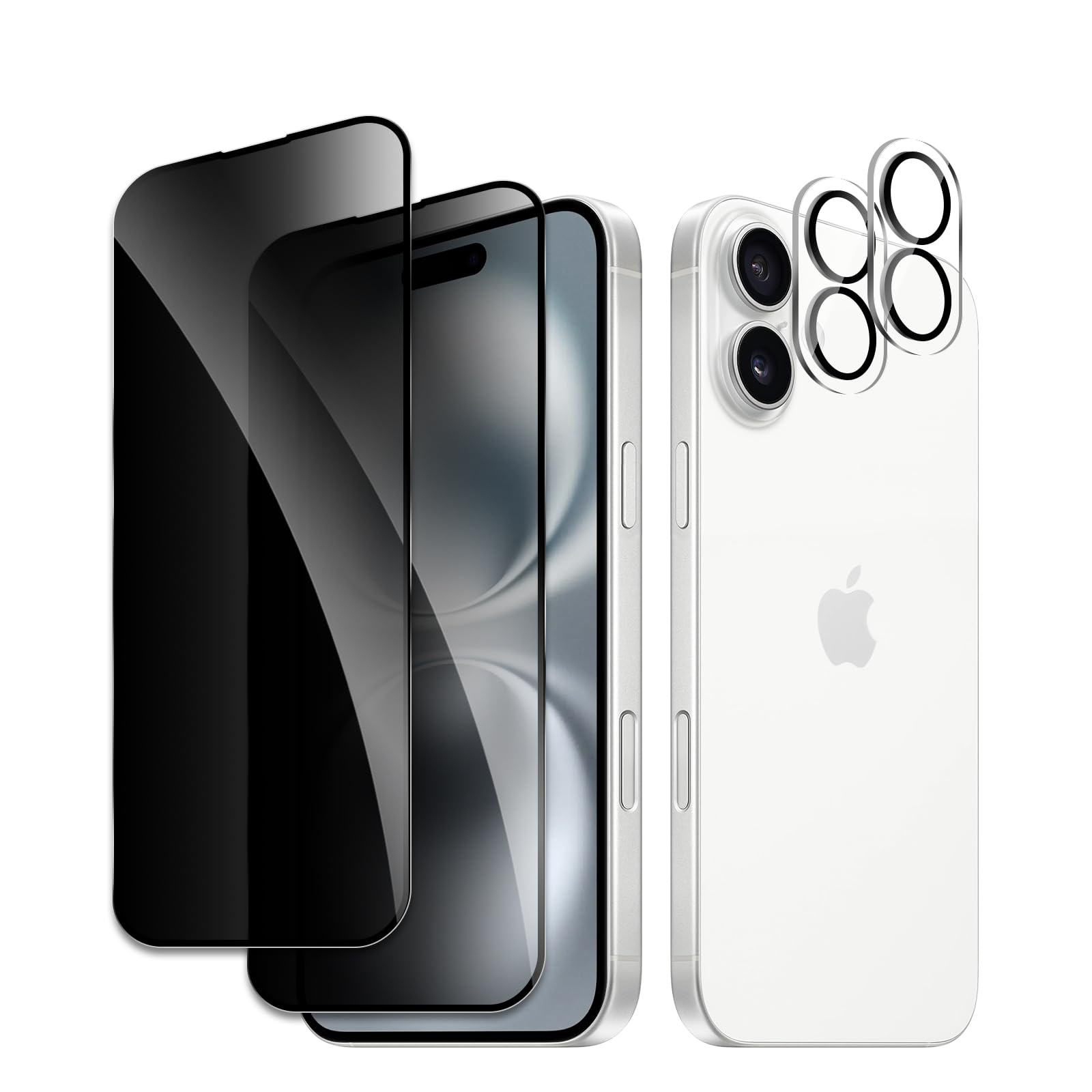 [Confezione da 2 + 2] Pellicola protettiva per la privacy per iPhone 16, in vetro temperato infrangibile con obiettivo della fotocamera, durezza 9H, senza bolle, antiriflesso, compatibile con