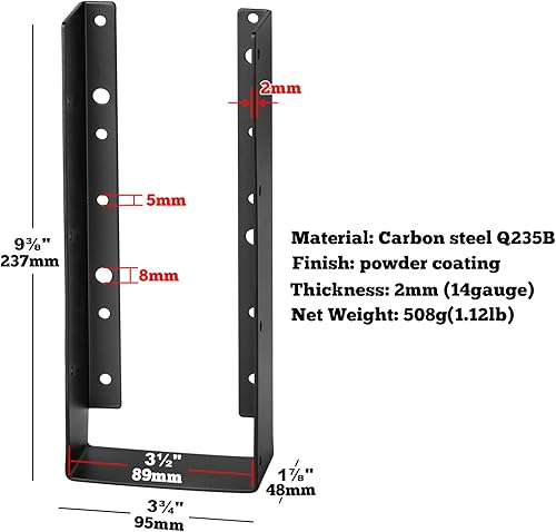 Miniatura 10 de 6 piezas de percha oculta para vigas de luz negra de 2 x 6, acero calibre 14