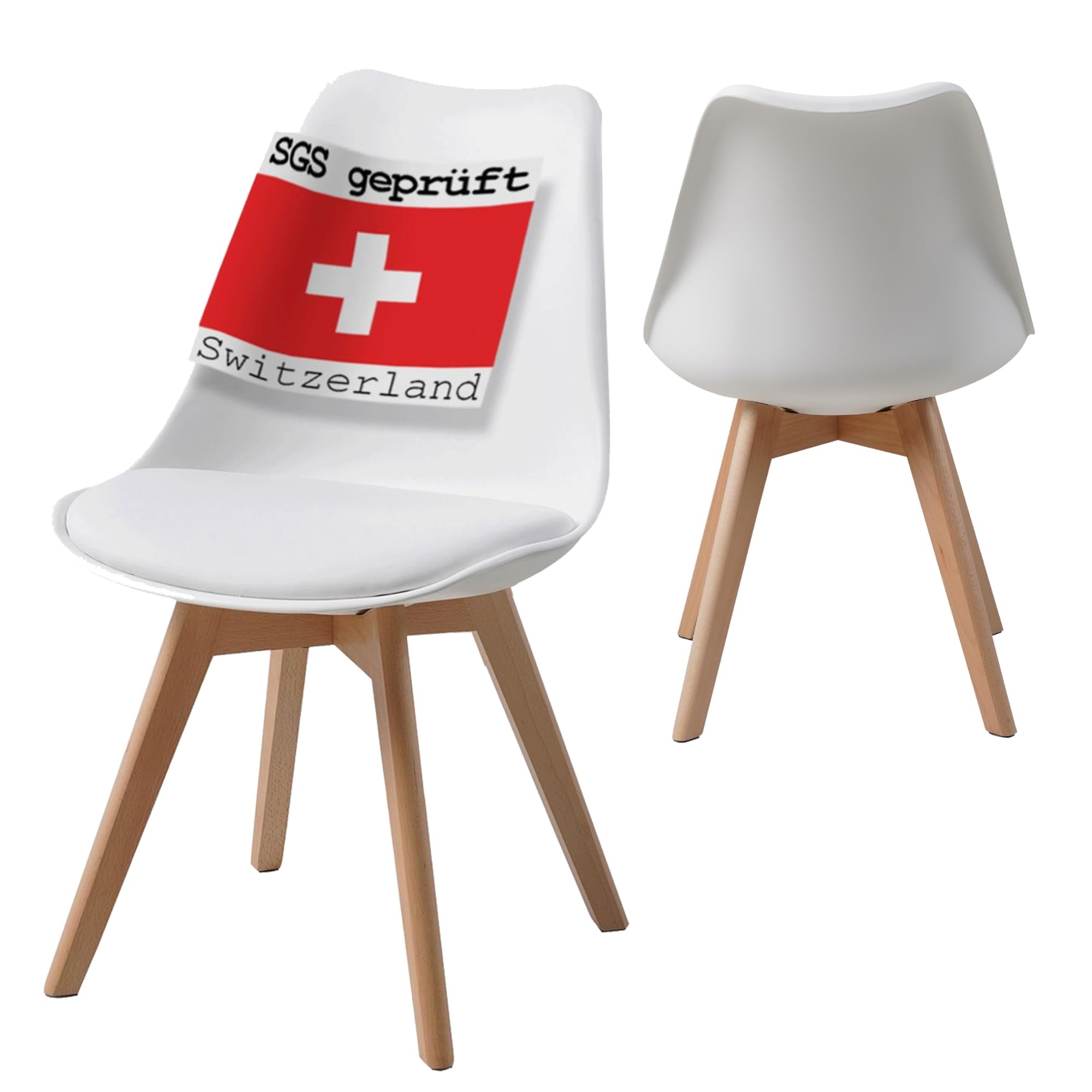 ALBATROS Esszimmerstühle 4er Set AARHUS, Weiss - Beine aus Buche Massiv-Holz, Skandinavisches Retro-Design, bequemer Schalenstuhl - Eleganter Küchenstuhl, Stuhl Esszimmer für Esstisch