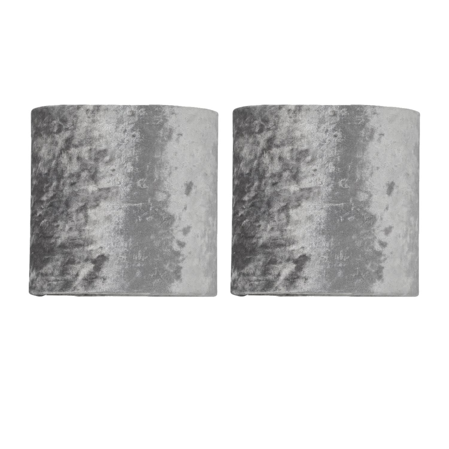 Firstchoicelighting Grey Set Of 2 Crushed Velvet Table Lamp Shades, Lampshades For Table Lamp Or Bedside Light, Diameter 15Cm