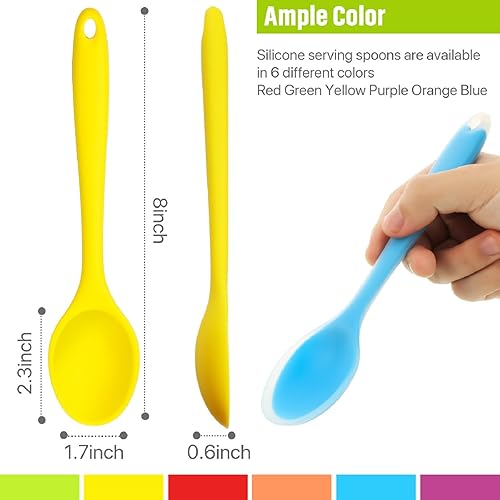 Miniatura 2 de Boao 6 cucharas pequeñas de silicona multicolores resistentes al calor, cuchara de servir de silicona antiadherente para cocina, cocina, hornear,