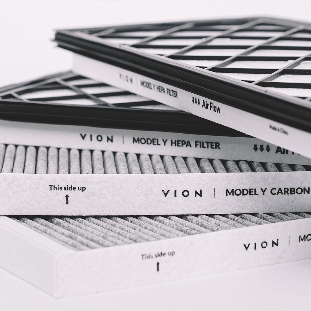 VION Zestaw filtrów powietrza HEPA do przedniego bagażnika Model Y – (2 x filtry HEPA i 2 x filtry węglowe w opakowaniu) - 4 opakowania w opakowaniu z narzędziami instalacyjnymi