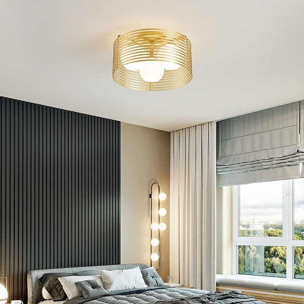 Nordic Style LED Three-color Light Household Ceiling Lamp, Simple Gold Finish Hollow Flush Mount Ceiling Light, Cylindrical Shape Close to Ceiling Light Fixtures, for Bedroom Closet Dining Room Generi