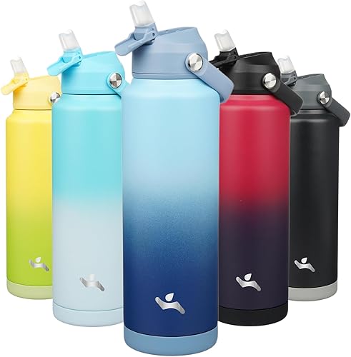 Miniatura 11 de Botella de agua aislada con tapa con pajilla, botella de metal al vacío de acero inoxidable de 12 onzas con mango de silicona, rosa ROSA ROSA,Flor