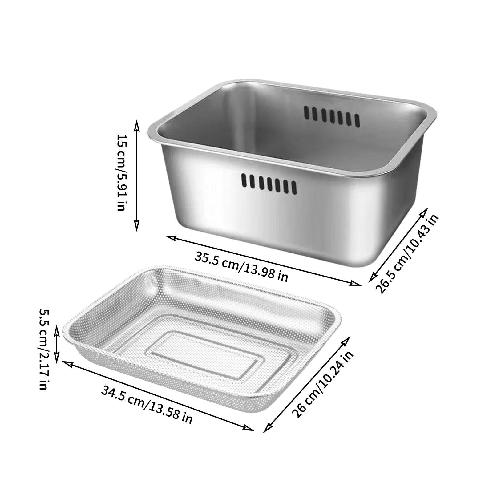 Stainless Steel Dish Basin With Drain Basket, 10l Large Capacity Square Veg