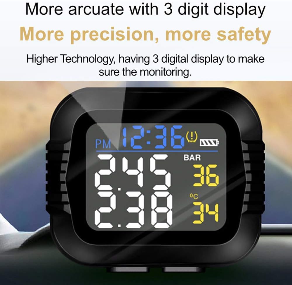 Close-up of the GoolRC TPMS display showing a 3-digit pressure reading