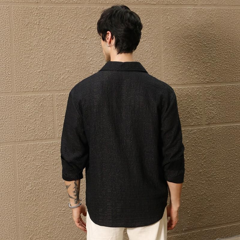 Image of CAHOOT Men's Oversized Shirt Casual Wear | Lapel Collar | Long Sleeve | Button Closure | Oversized Shirt Crafted with Comfort Fit for Everyday Wear