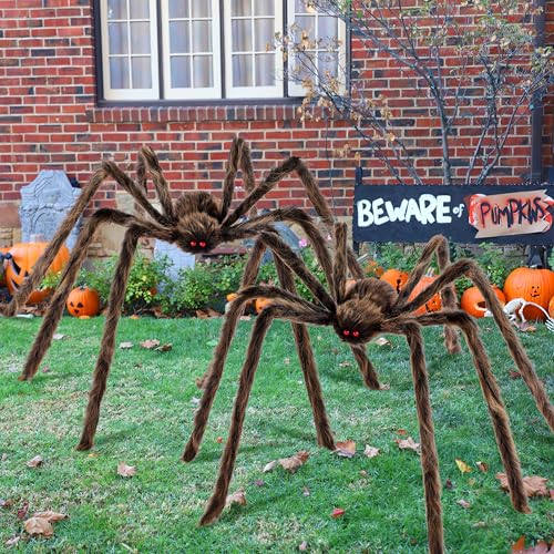 Image of JOYIN 2 Pack 5 Ft Halloween Outdoor Decorations Hairy Brown Spider, Scary Fake Giant Large Spider Haunted House Props, Halloween Lawn Porch Yard Garden Tree Decorations Party Indoor Decor