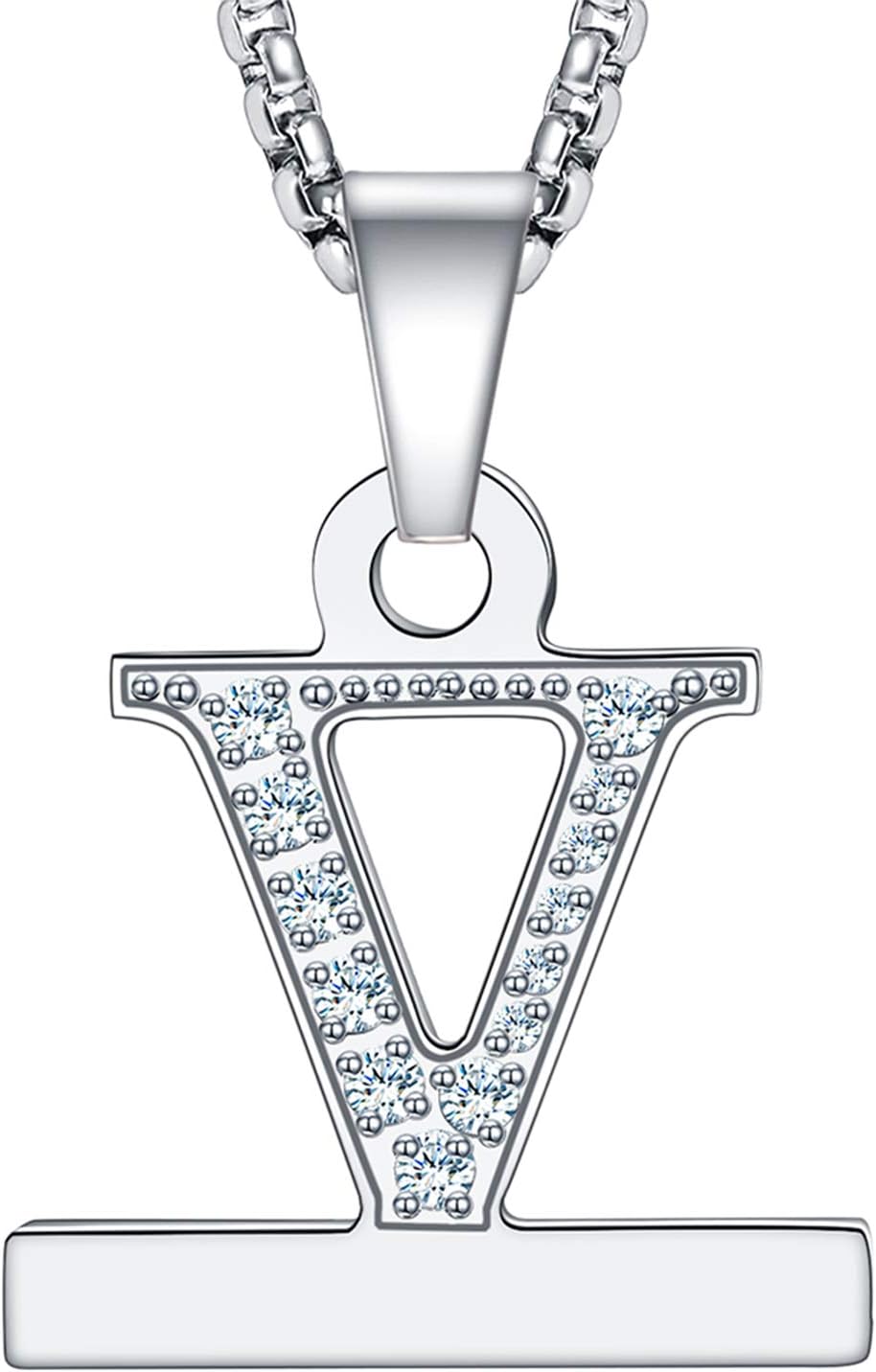 Callancity 2in1 Zircon Alphabet Letter A-Z Necklace Pendant Watch Connector Adapter Stainless Steel Box Chain Compatible for Apple Watch Series 8/7/6/5/4/3 42mm 44mm 45mm 49mm
