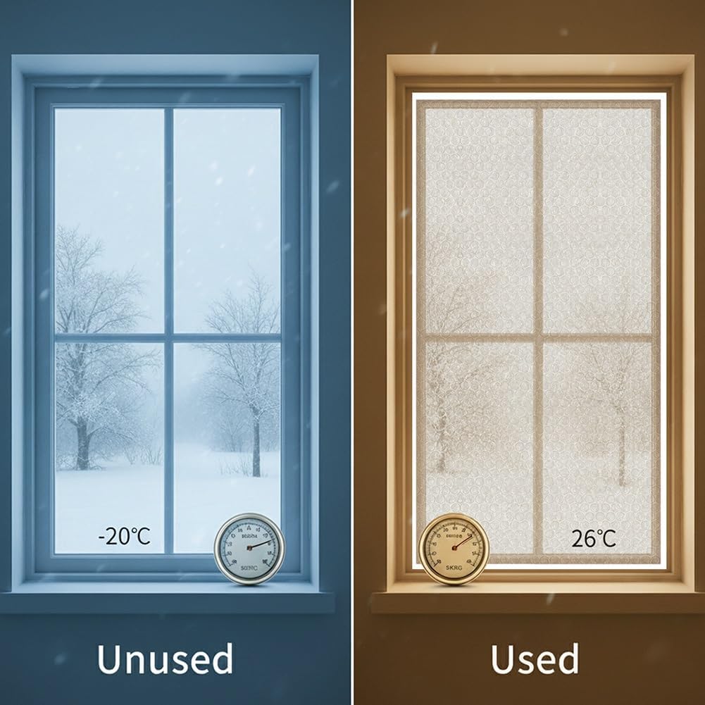 Bubble Window Insulation Kit, Plastic Window Insulation Film Weatherproofing Windows Wrap for Winter Thermal Cover Insulated Blanket Winterize Windows Curtain for Outdoor Attic RV(55x91in)