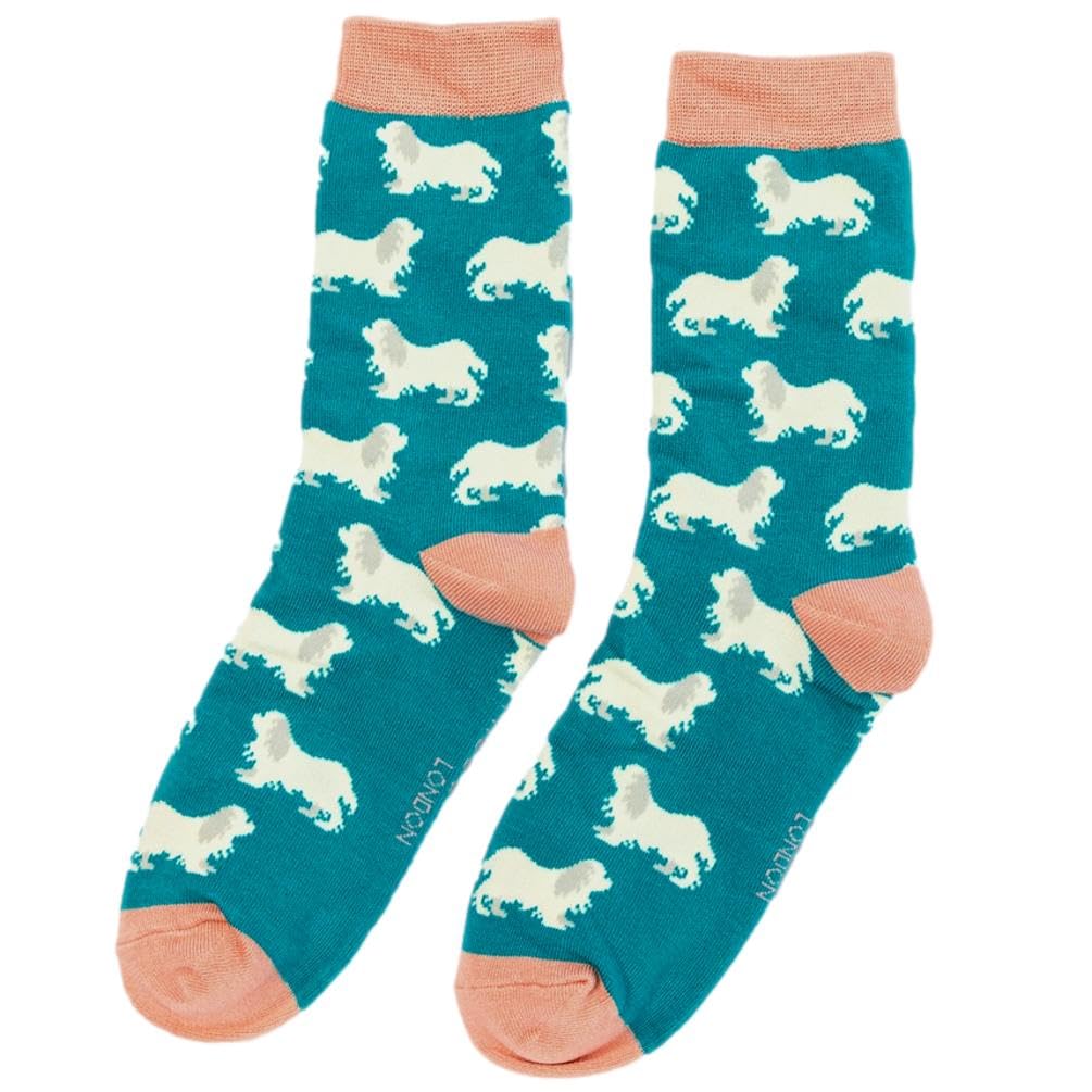 Purple Possum Women's Blue, Teal, Turquoise Uk® Spaniel Dog Socks In Blue Teal King Charles Spaniels Dogs Pattern Size 4-7