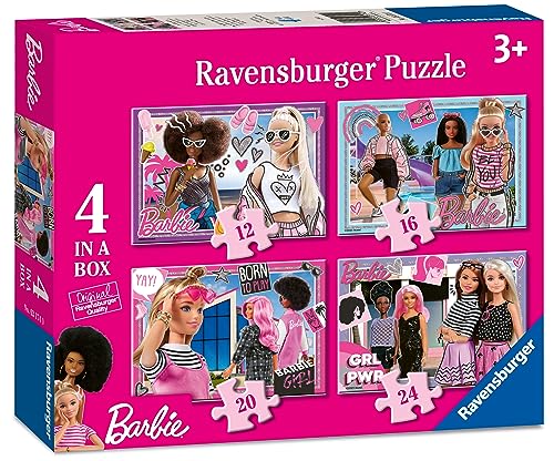 Ravensburger Barbie Jigsaw Puzzles for Kids Age 3 Years Up - 4 in a Box (12, 16, 20, 24 Pieces), Multi-coloured, 19 x 14 cm