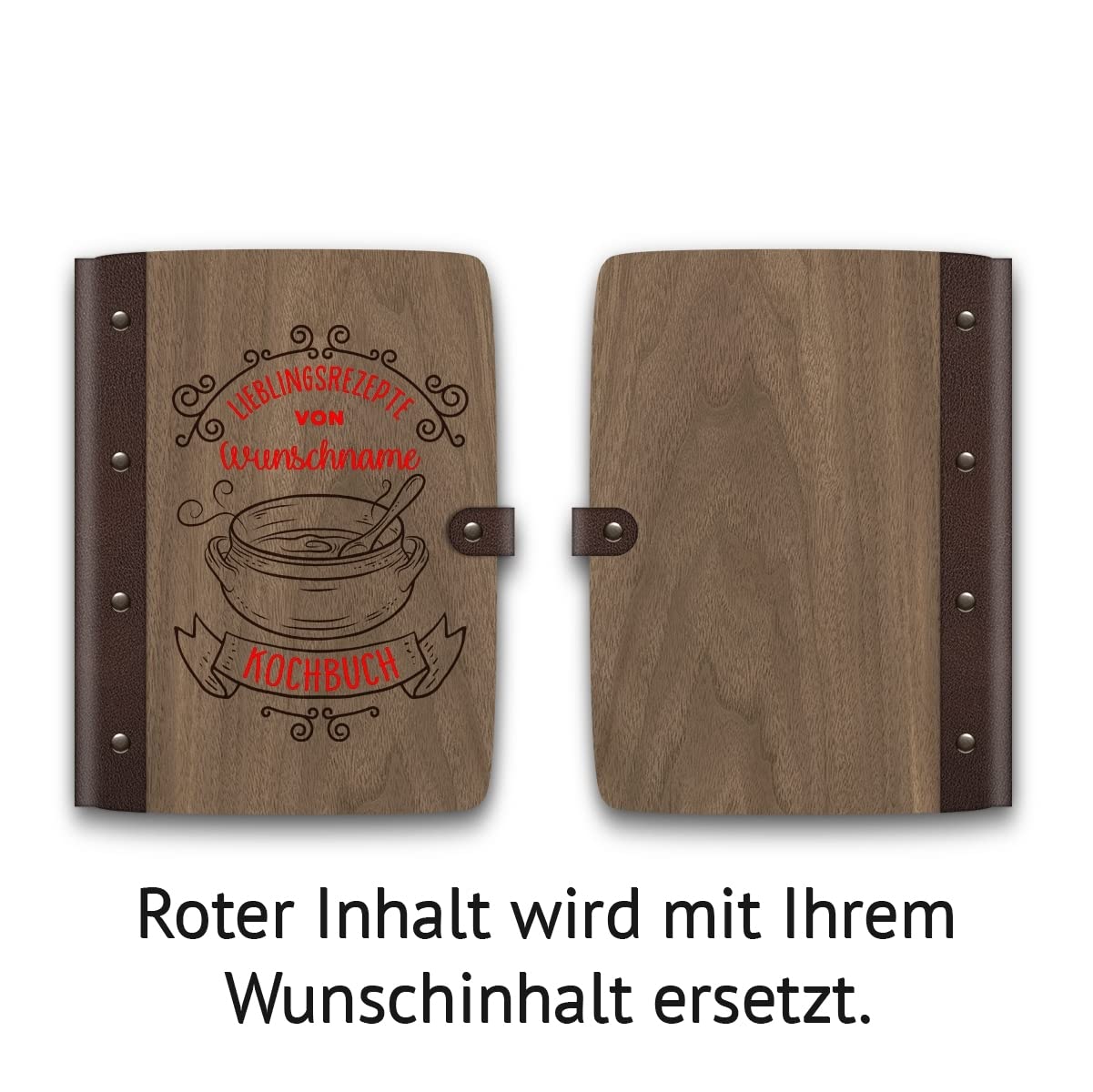 Kartenmachen.de Notizbuch, Rezeptbuch, Rezeptordner Holzcover mit Echtleder Rücken 72 Blatt | 144 Seiten A5 hoch 158x222mm Nussbaum Amerikanisch - Kochbuch