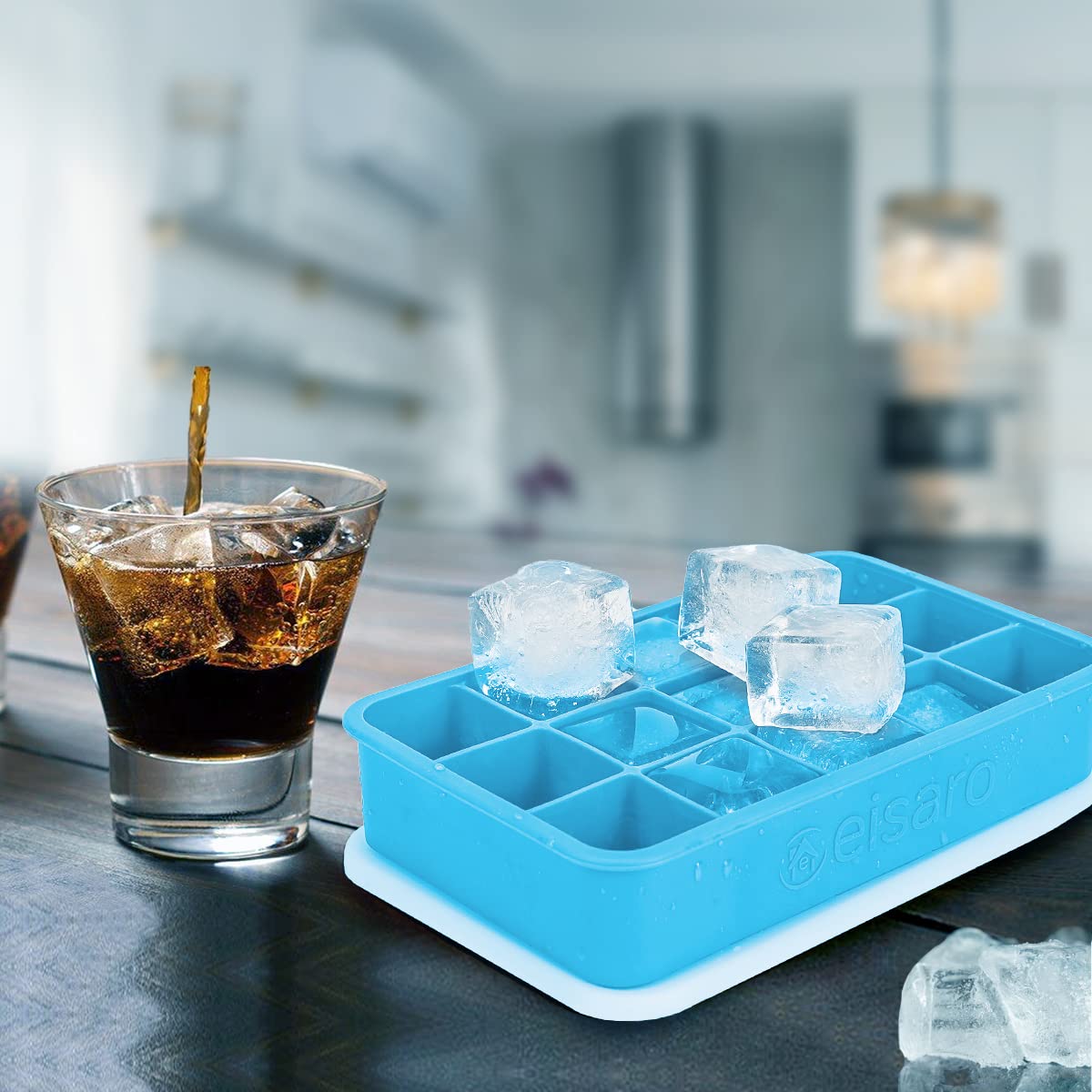 Stampo Ghiaccio con Coperchio silicone 2 Pezzi,Stampo ghiaccio silicone BPA Free,Ghiaccio Stampo per Whisky, Cocktail e Snack per bambini, Stampi per Ghiaccio 15 Cubetti Ghiaccio, Navy