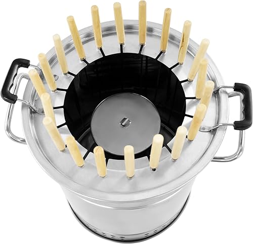 Miniatura 5 de Portable Barbecue Charcoal Barrel Grill, 20 Skewers Stainless Charcoal BBQ Grill Barrel 360 Smokeless Outdoor Barbecues, Surround Charcoals Kebab