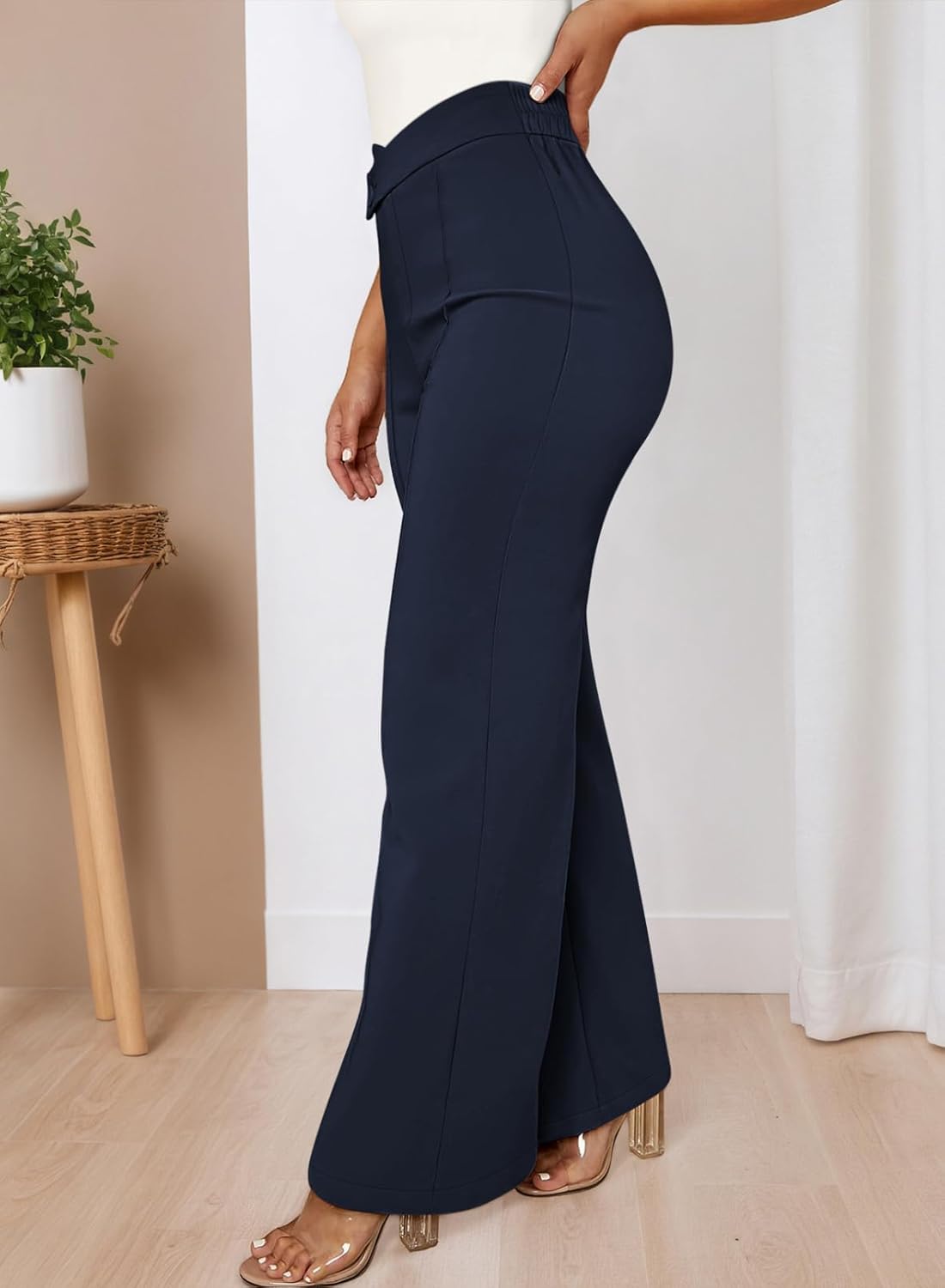 Pink Queen Womens Crossover Dressy Pants Business Casual Work Pants High Waist Pull On Trousers Office Slack - Image 5