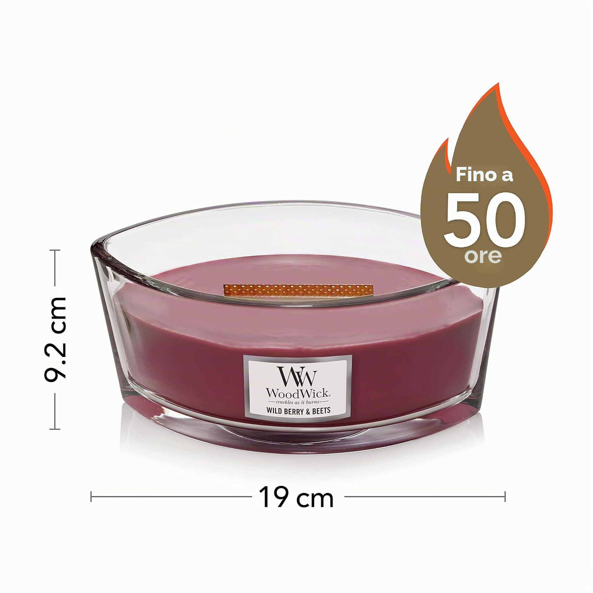 WoodWick Candela profumata Ellipse con stoppino crepitante | Wild Berry & Beets | Durata della fragranza: fino a 50 ore