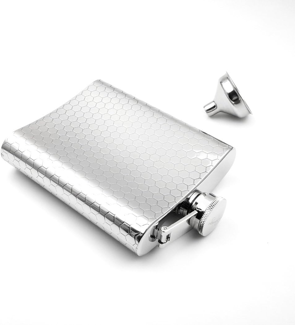 8oz Hip Flask with Beehive Engraved Design with a Funnel 18/8 Stainless Steel-YM130
