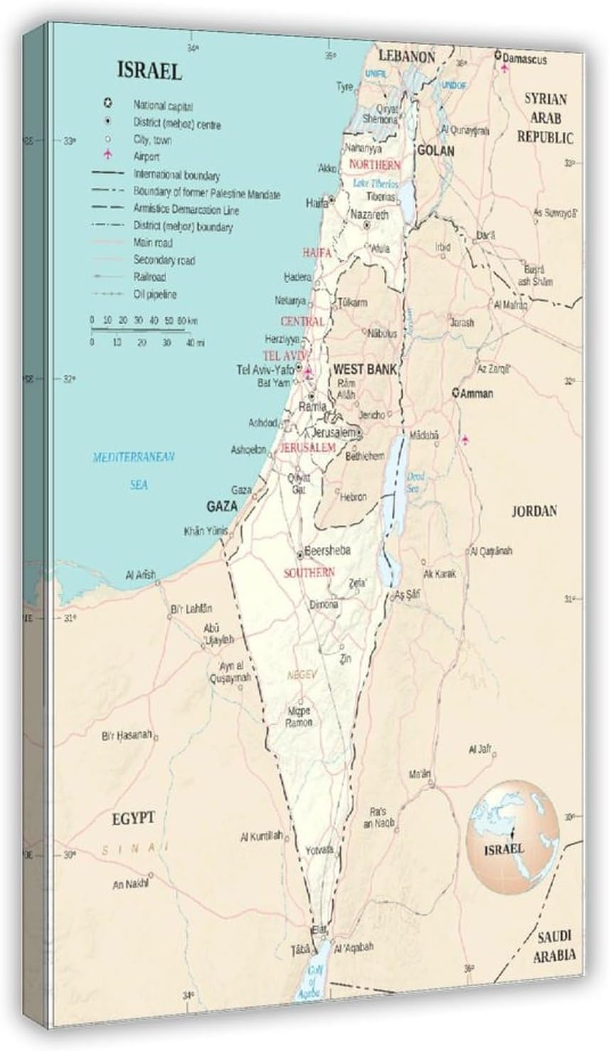 Israel And Occupied Territories Map Poster 2 Canvas Wall Art Painting Bedroom Decoration For Home, Office, Classroom Unframe-style24x36inch(60x90cm)