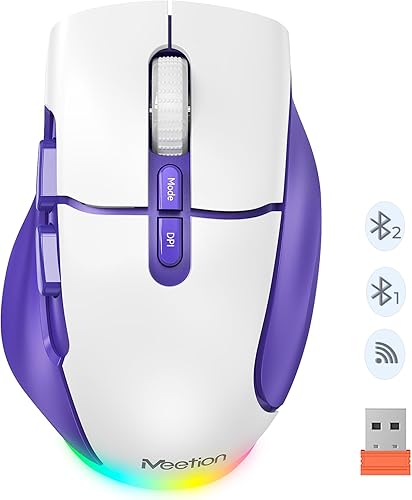 Miniatura 8 de MEETION Mouse inalámbrico para laptop, conectividad USB y Bluetooth, 4 DPI ajustables, recargable, mouse ergonómico para portátiles, iPad,