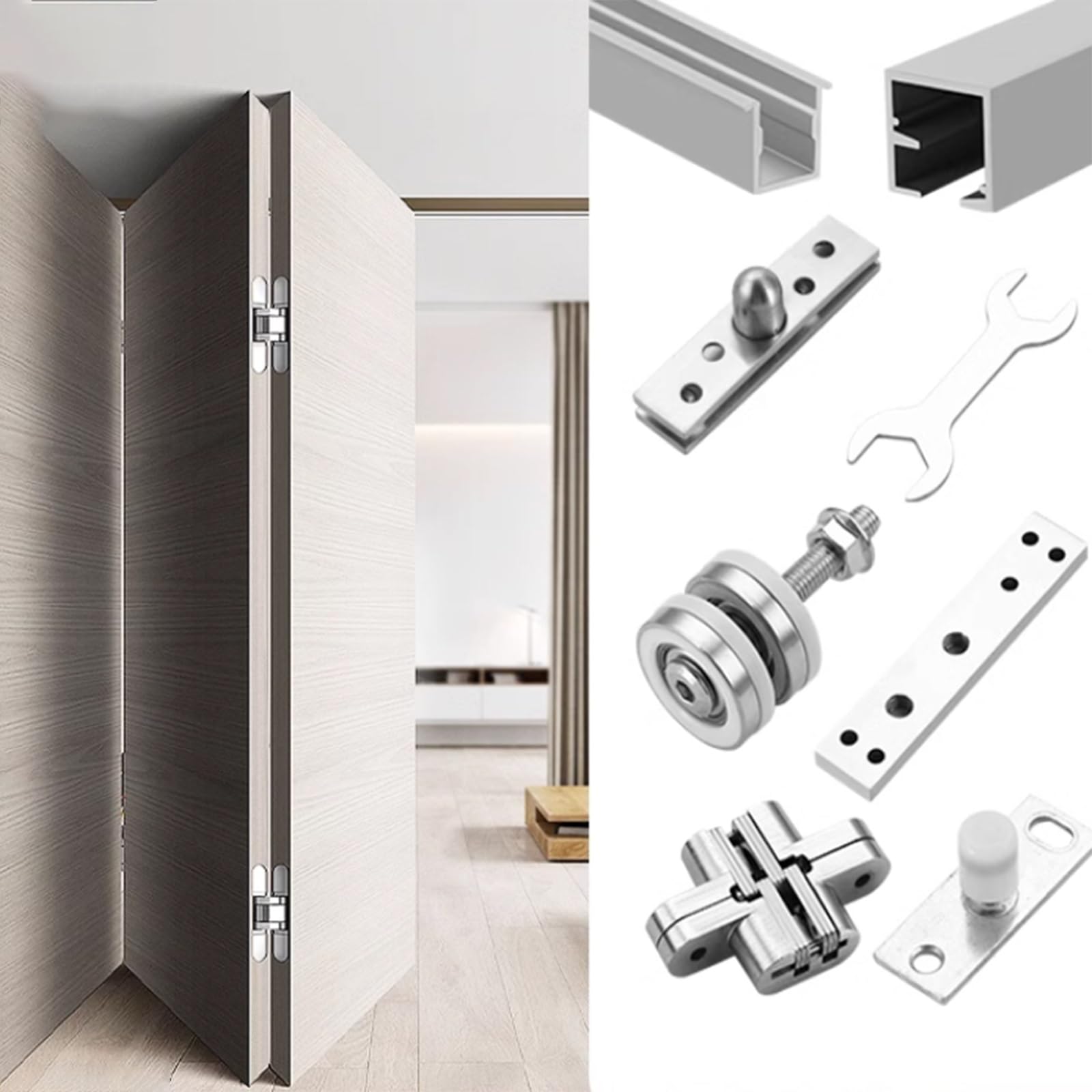 Qhzymx One Color Sliding Door Kit Track Rail Cuttable Folding Rail Closet Door, Sliding Doors/Room Divider Door Tracks Hardware Kit, Bifold Box Rails Hardware With Roller(420Cm(13.8Ft))