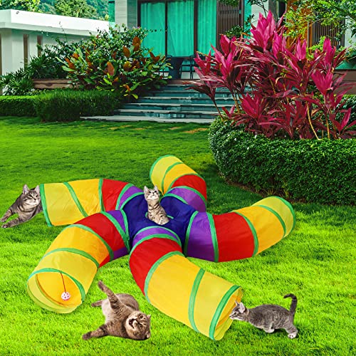 Bemodst Rainbow Cat Tunnel, 5-Way Pet Tunnel, Interactive Cat Play Tent & Maze House, Collapsible for Cats Rabbits, Hamsters - Image 2