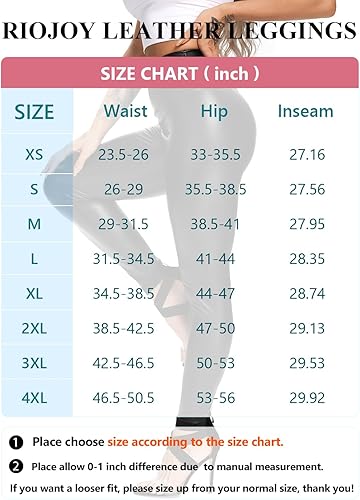 Miniatura 6 de RIOJOY Leggings sexys de cuero sintético para mujer, cintura alta, levantamiento de glúteos, pantalones de piel sintética elásticos con realce