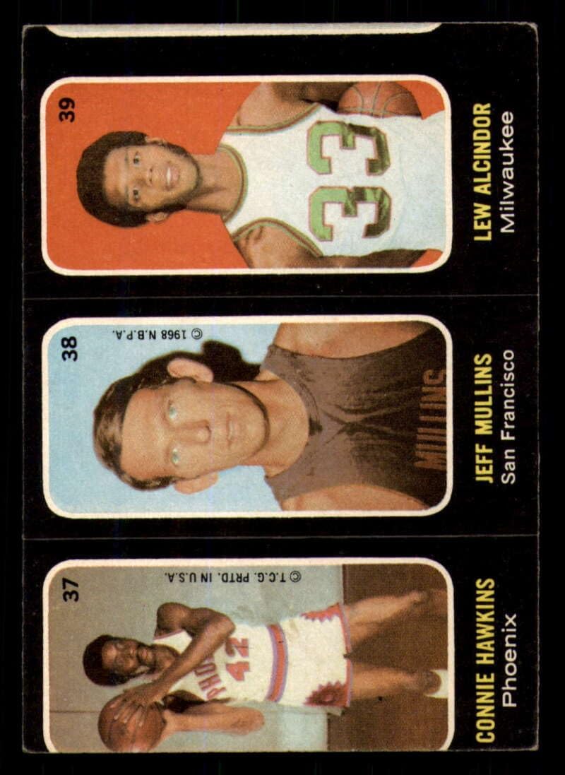 Basketball NBA 1971-72 Topps Trios Stickers #37-38-39 Connie Hawkins/Jeff Mullins/Lew Alcindor miscut