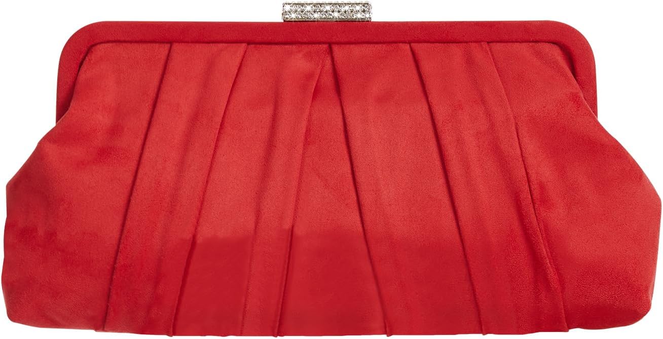 Rhinestone Clasp Clutch Purses for Women Faux Suede Evening Bag Formal Pleated Clutch Purse for Wedding Prom Party