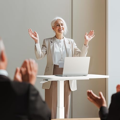 Miniatura 8 de GTPLAYER Escritorio pequeño de pie con ruedas ocultas, escritorio portátil neumático para laptop, altura ajustable, mesita de noche, estación de