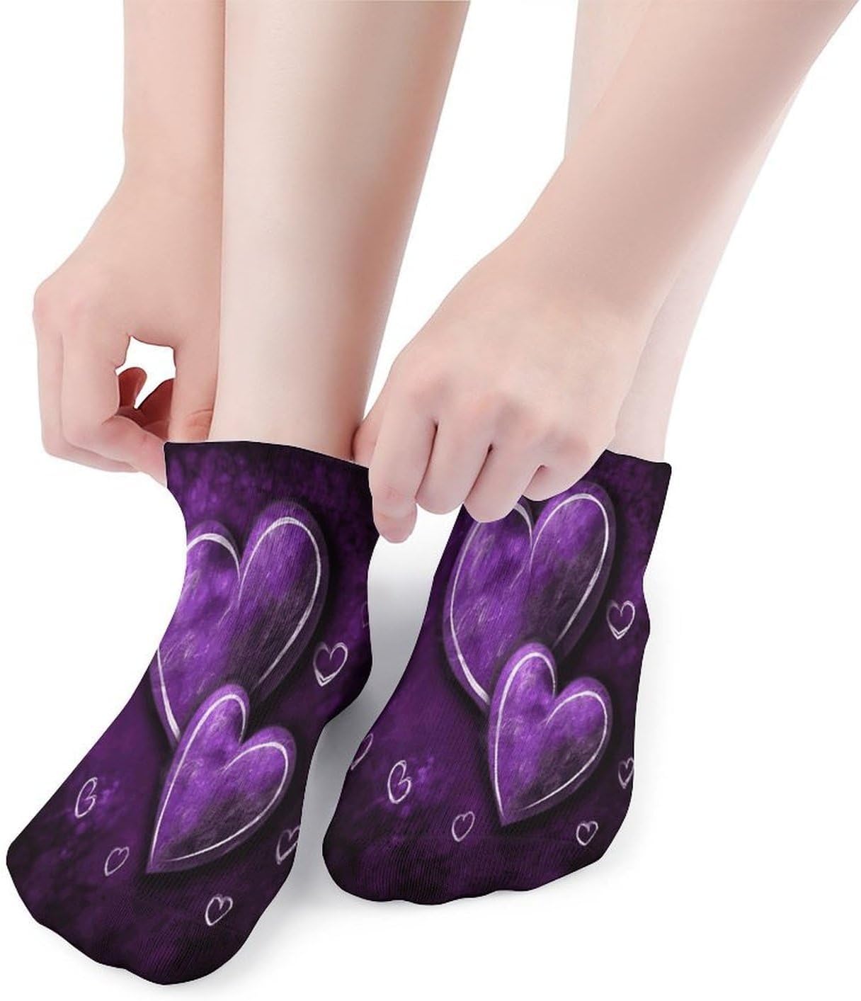 Purple Hearts Ankle Socks for Men Women 5 Pairs | Comfortable Casual Low Cut Socks, Lightweight No Show Breathable Athletic Socks, Soft Mini Crew Socks for All Seasons
