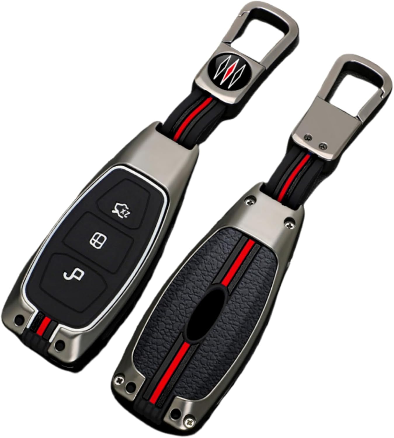 Happyit Zinc Alloy + Silicone Car Key Cover Cases for Ford Fiesta Focus Mondeo Kuga Escape Falcon Galaxy Fusion Mustang Explorer Edge Escort Ranger 3 Buttons, Matte colour, B