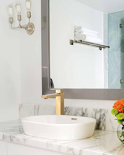 Miniatura 10 de ARCORA - Grifo de baño negro y dorado para lavabo de baño, grifo de baño moderno de un solo orificio con líneas de suministro cUPC y drenaje