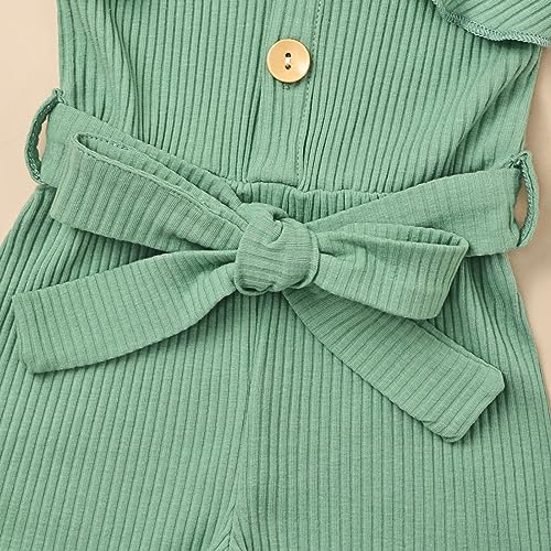 Cetepy 2T Girl Clothes Toddler Girl Summer Outfits Sleeveless Button Tie Front Girls Jumpsuit One Piece Halter Green Romper Green 12-24 Months/90Cm #TOP6