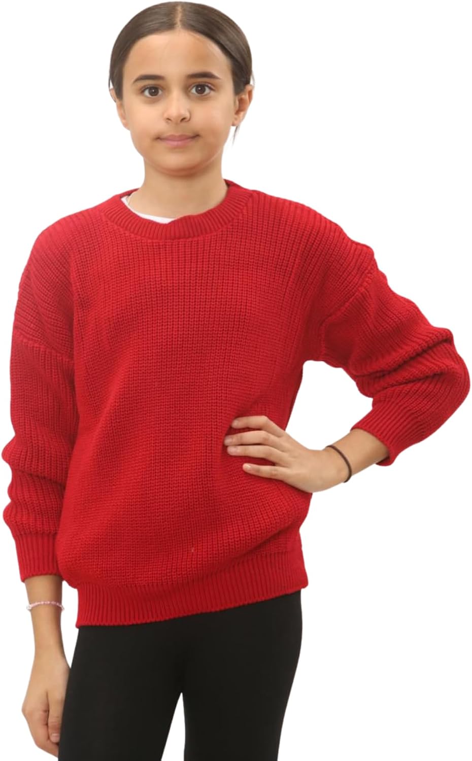 Essentials Pull de pêcheur à manches longues et col rond pour femme (disponible en grande taille), blanc, taille G