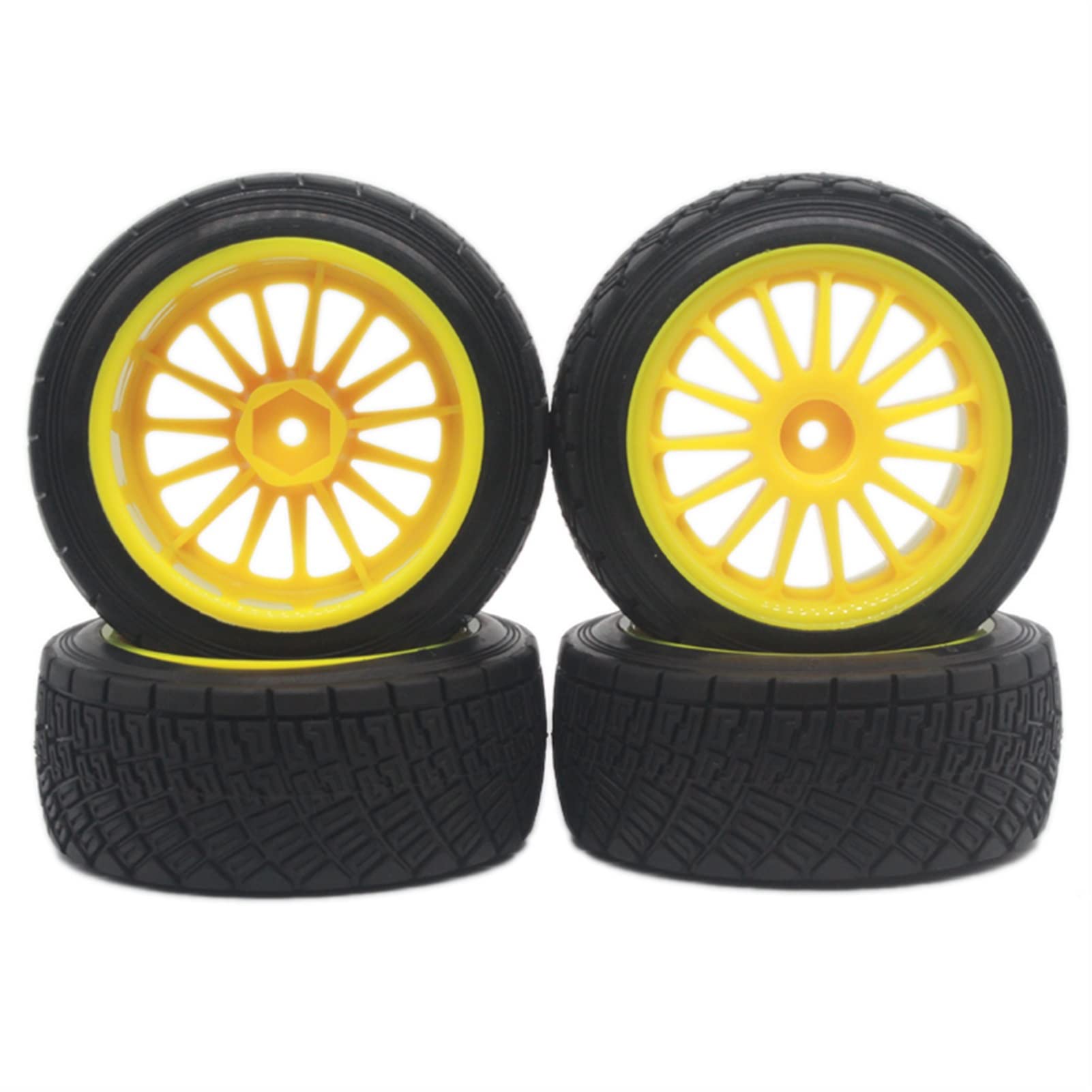 DOFABI Pneus de Roues en Asphalte de 80 mm RC, for HPI, WR8 Rally Off Road Buggy Truck, for HSP, 1:10 94177 Jaune Roues de Voiture télécommandée(4PC