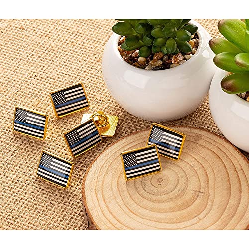 American Flag Police Lapel Pin - 12-Pack Thin Blue Line Flag Rectangle Pins, Law Enforcement Support, Black Blue And White With Gold Frame #TOP2