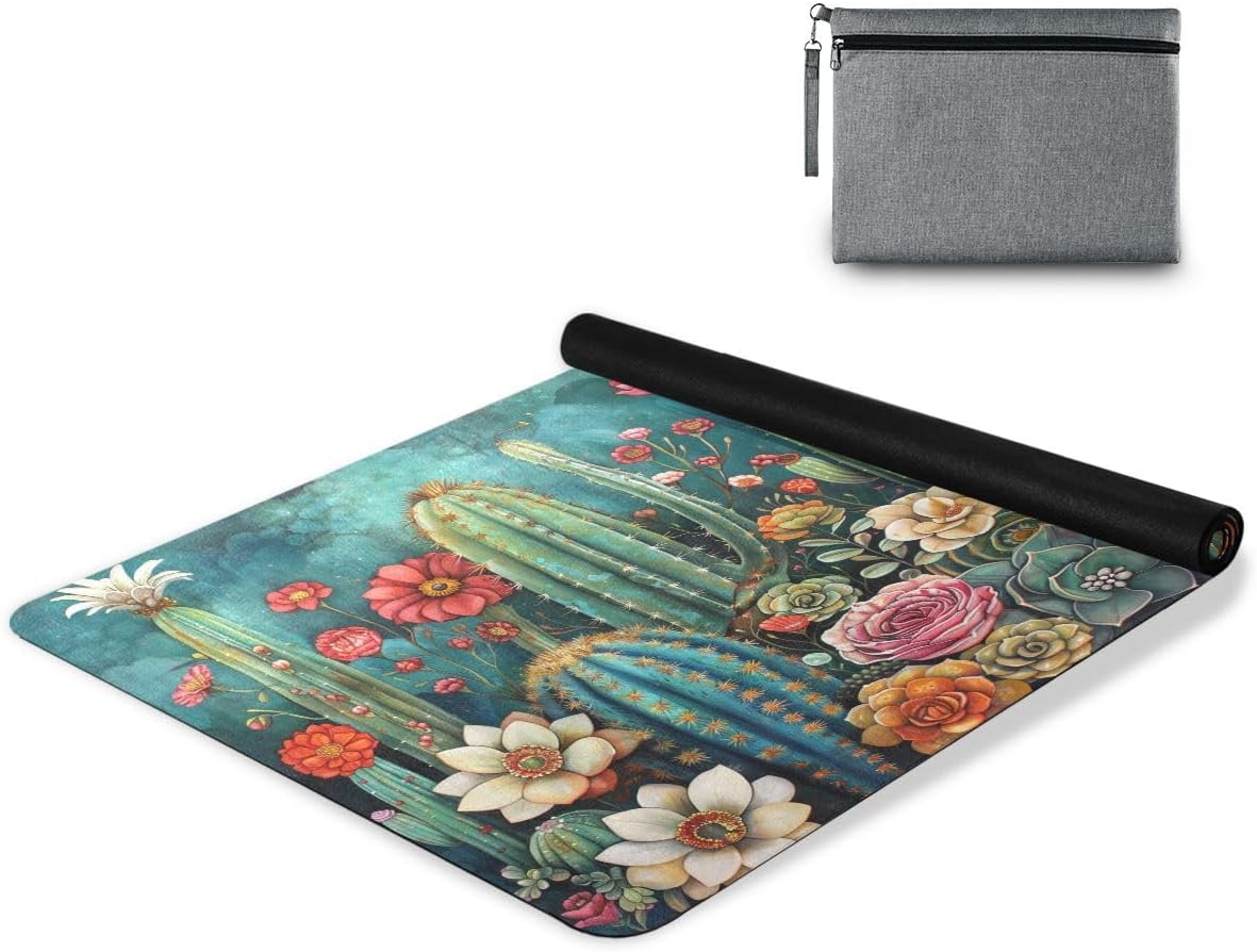 ALAZA Cacti Succulents and Floral Yoga Mat Non Slip Fitness Exercise Mat, Workout Mat for Yoga, Pilates and Floor Exercises