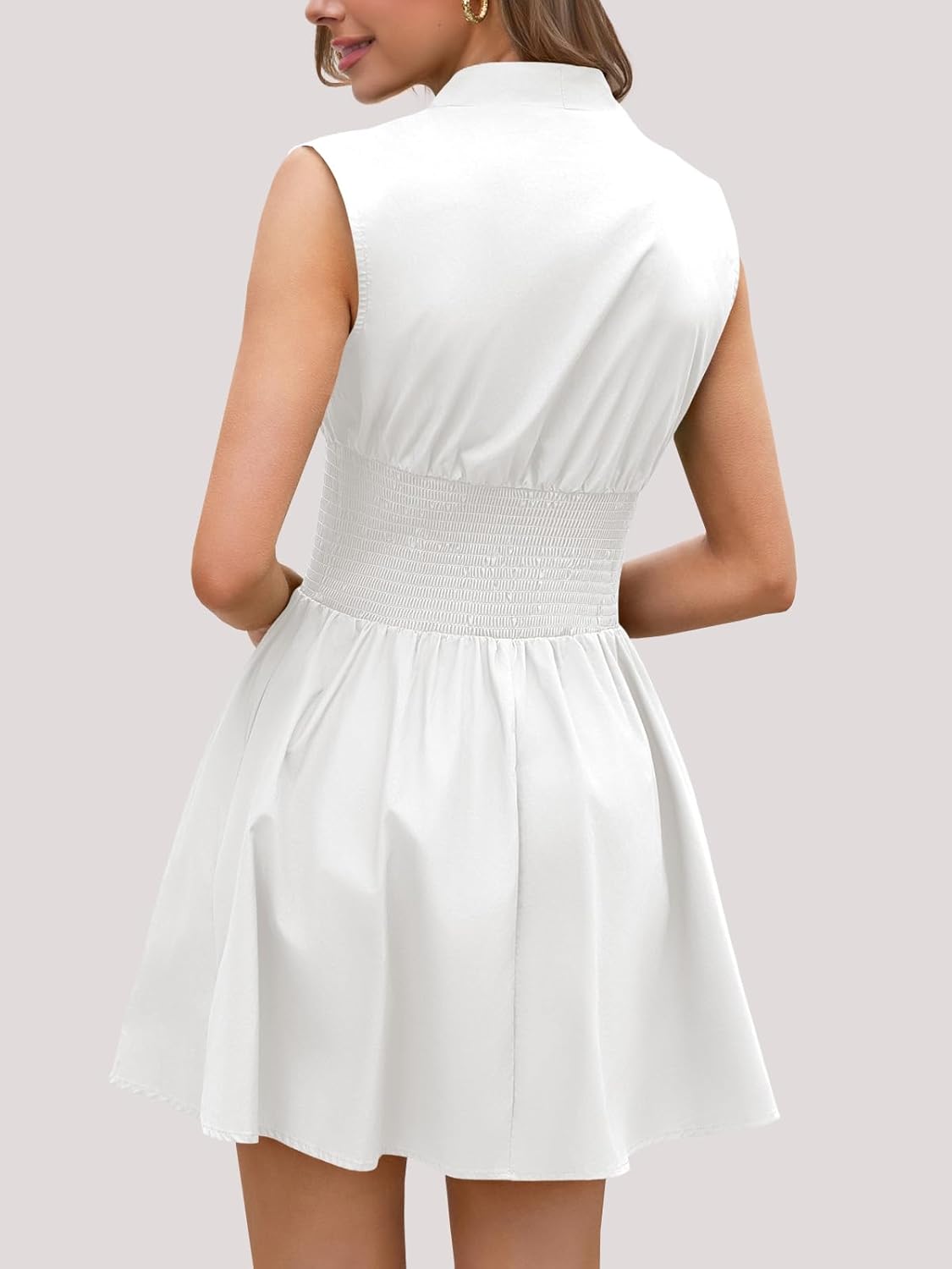 Fisoew Women's Sleeveless Casual Zip Dress Front V Neck Utility Summer Tank Mini Dresses with Pockets