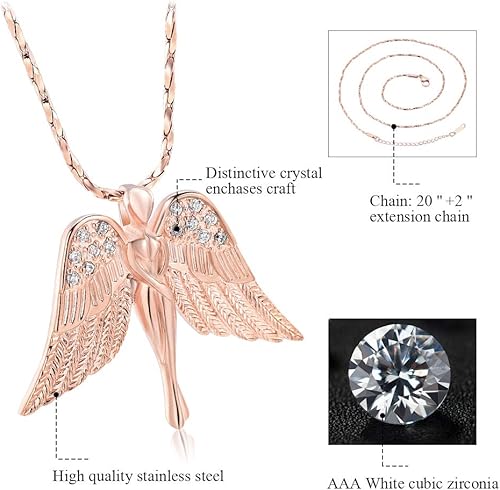 Miniatura 4 de Imrsanl Joyería de cremación con dije de ángel para mujer, colgante de ceniza, collar de urna para cenizas, alas de recuerdo, joyería para mujeres y