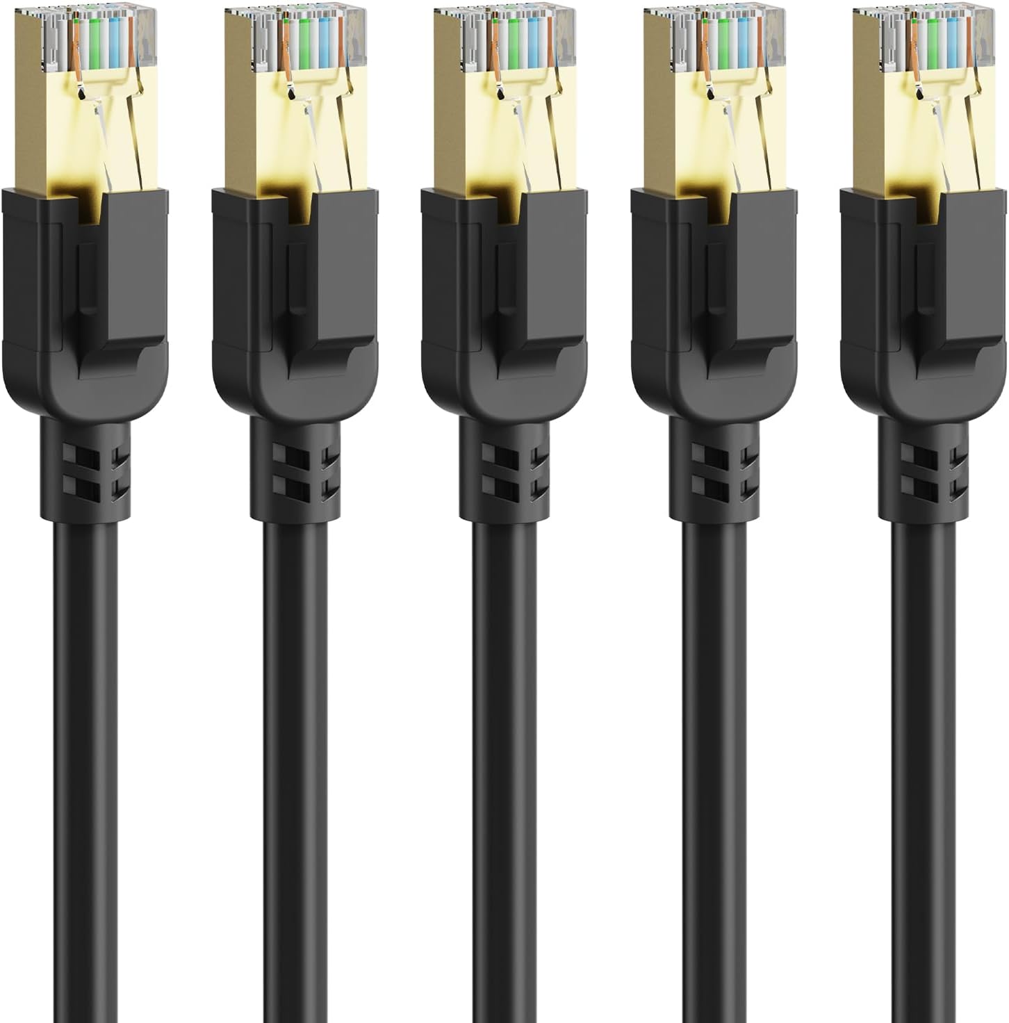 Cat 8 Ethernet Cable 3 ft-5Pack,RJ45 40Gbps 2000Mhz Patch Cord, Indoor&Outdoor High Speed Network Cable, 26AWG Heavy Duty Direct Burial Shielded SFTP Lan Wire, in Wall&Weatherproof for Router Black
