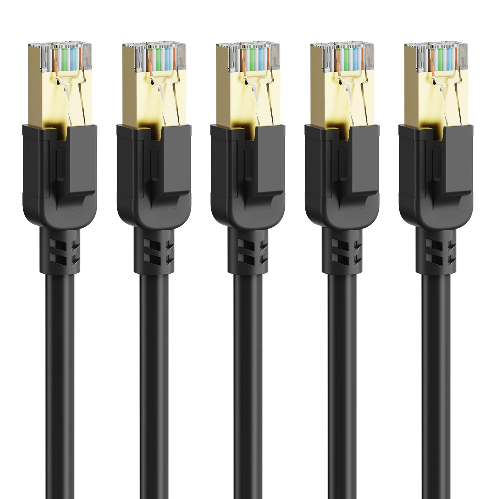 Cat 8 Ethernet Cable 3 ft-5Pack,RJ45 40Gbps 2000Mhz Patch Cord, Indoor&Outdoor High Speed Network Cable, 26AWG Heavy Duty Direct Burial Shielded SFTP Lan Wire, in Wall&Weatherproof for Router Black