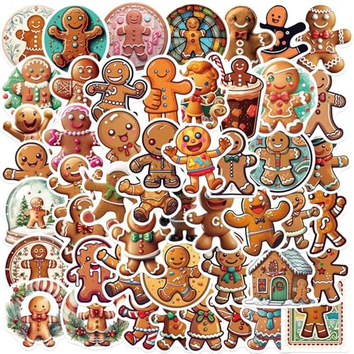 50 Pcs Gingerbread Man Stickers Winter Christmas Candy Cutouts Christmas Bulletin Board Decorations Classroom Winter Holiday Decor Home School Xmas Stickers for Wall Window Blackboard (Gingerbread)