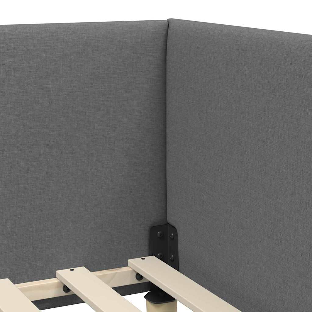 vidaXL Eckbettgestell Dunkelgrau 90 cm x 200 cm Stoff und Sperrholz, Moderne Eckbettgestell, platzsparendes Daybed, Flexibles Design für Schlafzimmer, stilvolle Minimalismus-Möbel