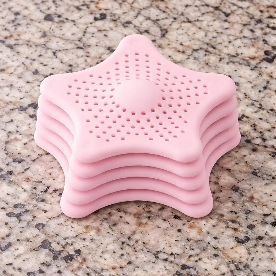 Kit Com 5 Telas Estrela em Silicone Protetoras Para Ralos de Pias (Rosa)