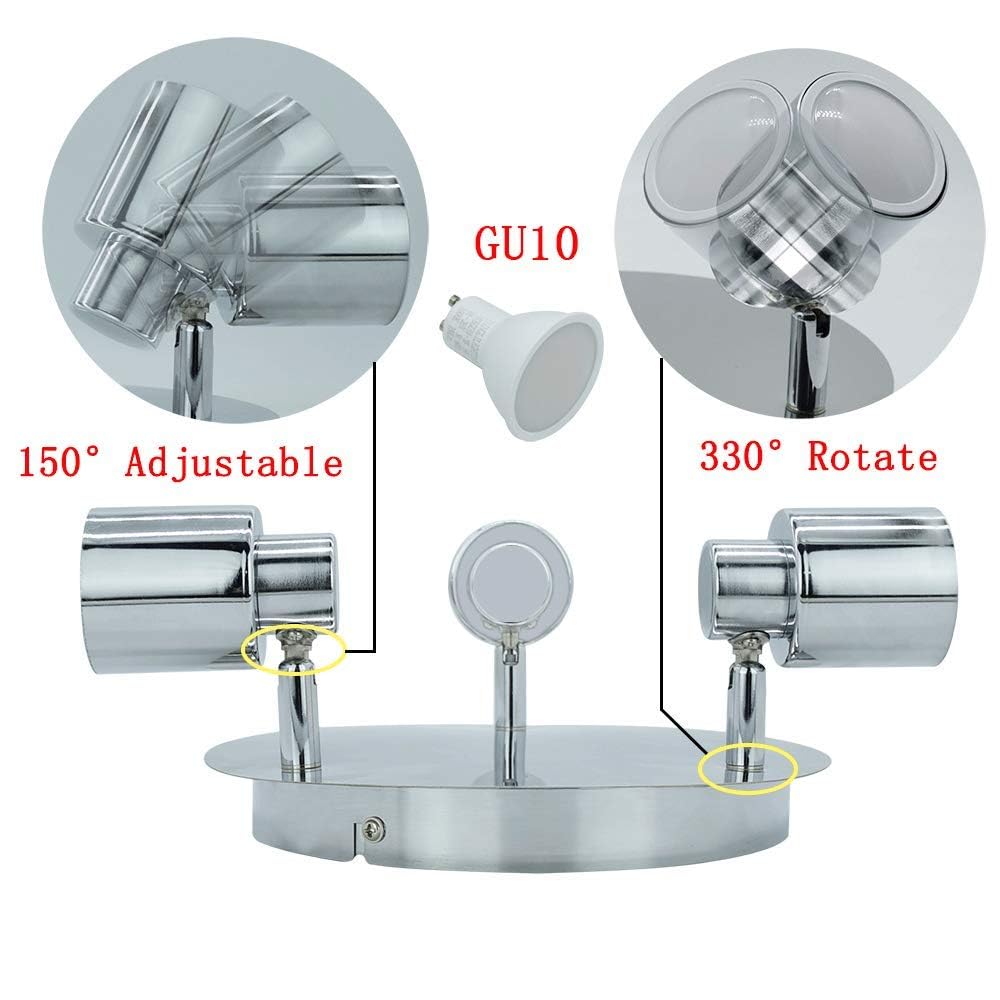 MiniSun | Modern Polished Chrome 3 Way Round Plate Ceiling Spotlight | Ceiling Spots, Home Décor - View #12