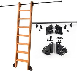 Rolling Ladder Hardware Library Rolling Library Ladder Sliding Ladder Rail Track Hardware Kit Heavy Duty Slide Rails | Rolling Ladders for Bookshelf Warehouse Bar,Round Tube Carbon Steel