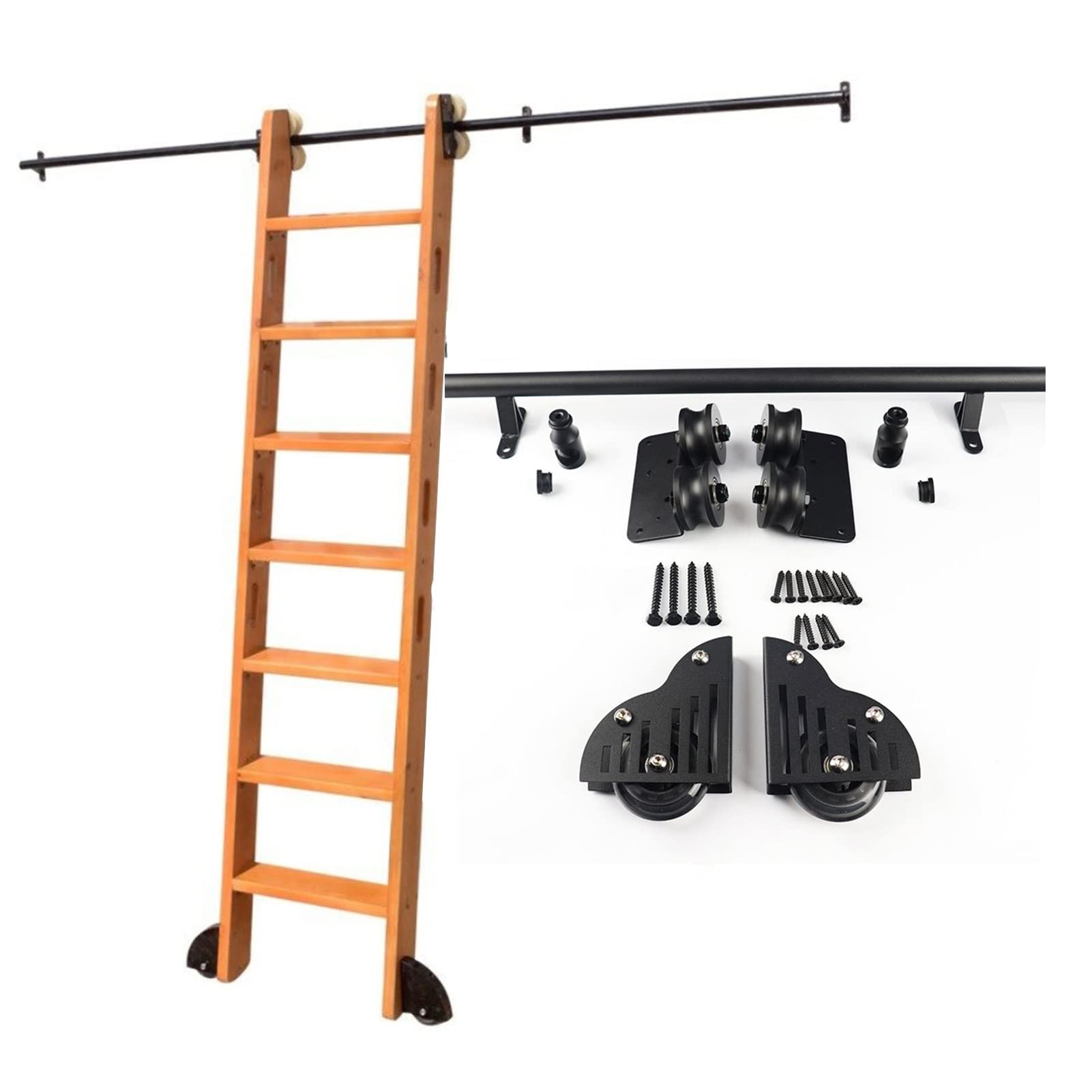 LWJSOCP Rolling Library Ladder Sliding Ladder Rail Track Hardware Kit Heavy Duty Slide Rails | Rolling Ladders for Bookshelf Warehouse Bar, Round Tube Carbon Steel (No Ladder) (Size : 10ft/300cm Tr