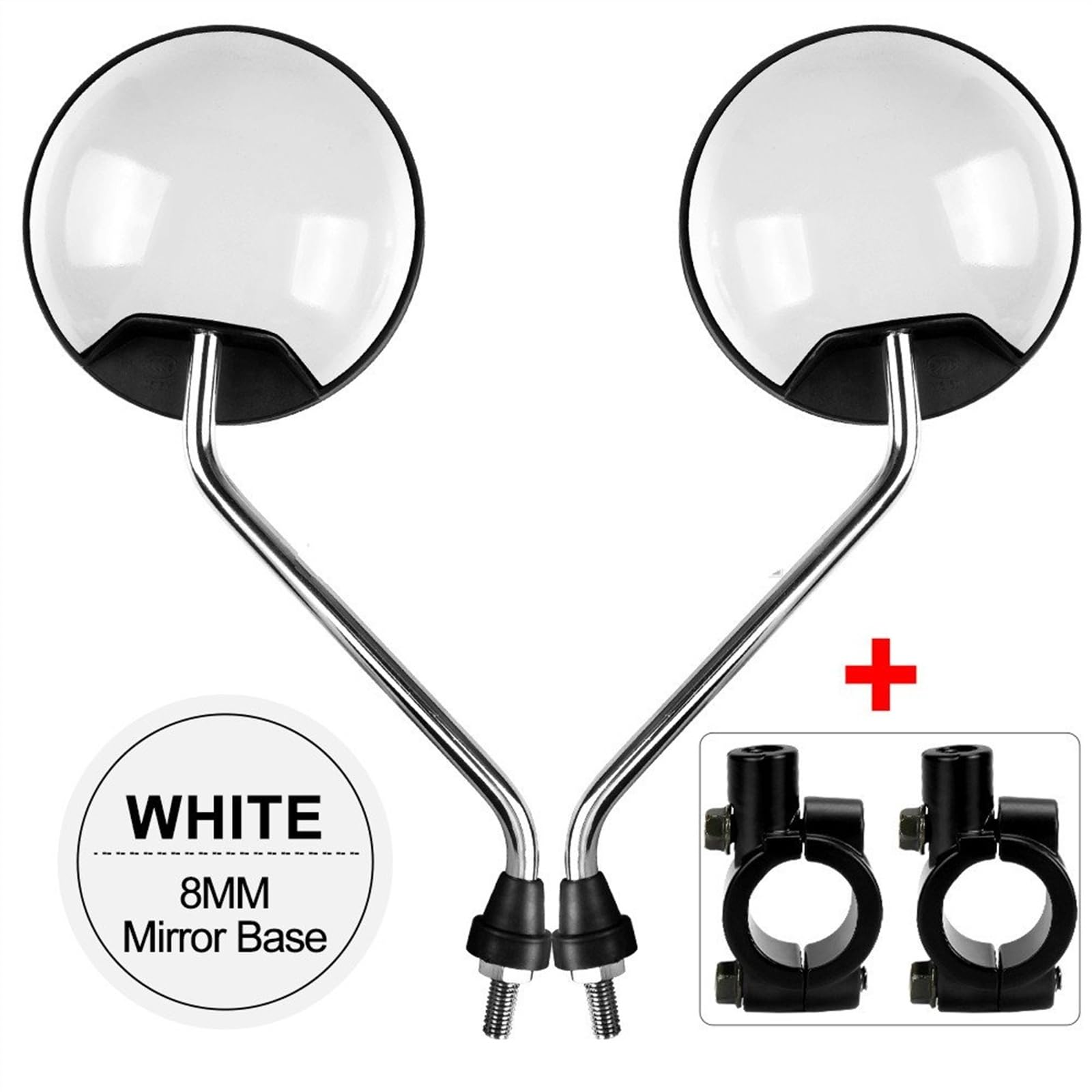 Rétroviseurs Guidon Vélo Électrique Rond Réflecteur Cyclisme Convexe Réglable Rétroviseurs Vélo Scooter Électrique Gauche Droite Rétroviseurs Latéraux Et Accessoires Moto (Couleur : 2Pcs White)