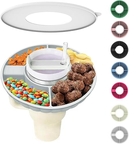 WVNWVN Tazón de aperitivos para taza Stanley, bandeja de silicona con tapa compatible con Stanley Cup de 30 onzas, anillo reutilizable adecuado para